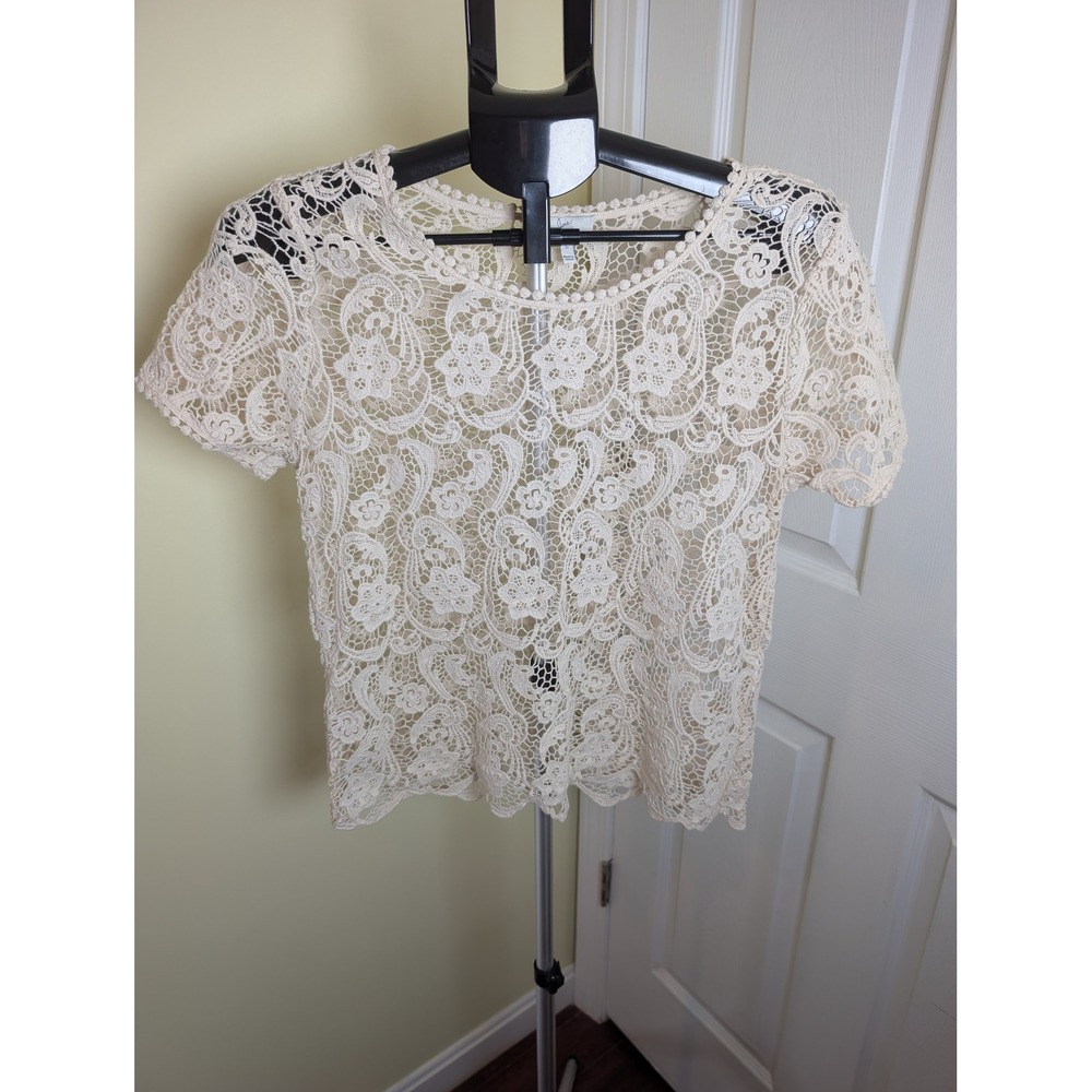 Joie Devine Lace Top Women Size S Ivory Floral Boho Crochet Cotton Short Sleeve